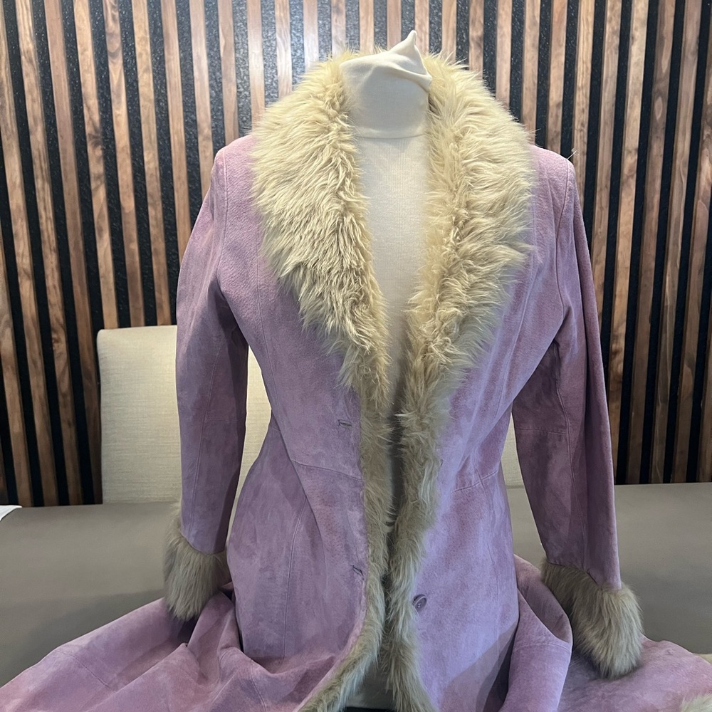 P Lucid Penny Coat Faux Fur Trimmed Lavender Trench Coat